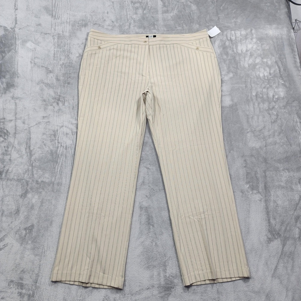 NEW Vintage Studio 1940 Pants Womens 26W LONG Beige Striped Flared Leg‎ Trouser